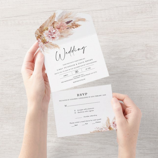 Bröllopsinbjudan i blush floral boho stil (Tearaway)