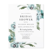 Bröllopsinbjudan i budget blommande dammig blå