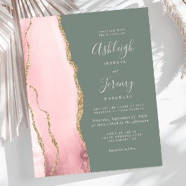 Bröllopsinbjudan i Budget Blush Agate Sage Green