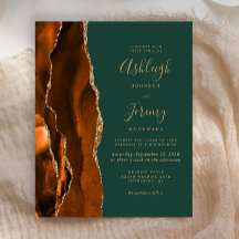 Bröllopsinbjudan i budget Rost Mörkgrön Agat