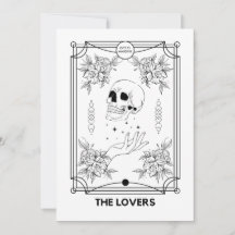 Bröllopsinbjudan i form av Tarot-kortet The Lovers