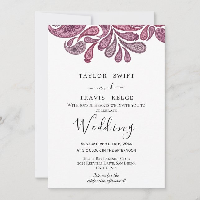 Bröllopsinbjudan i Guld Paisley Inbjudningar (Framsida)