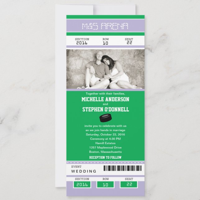 Bröllopsinbjudan i Hockey Biljett Inbjudningar (Framsida)