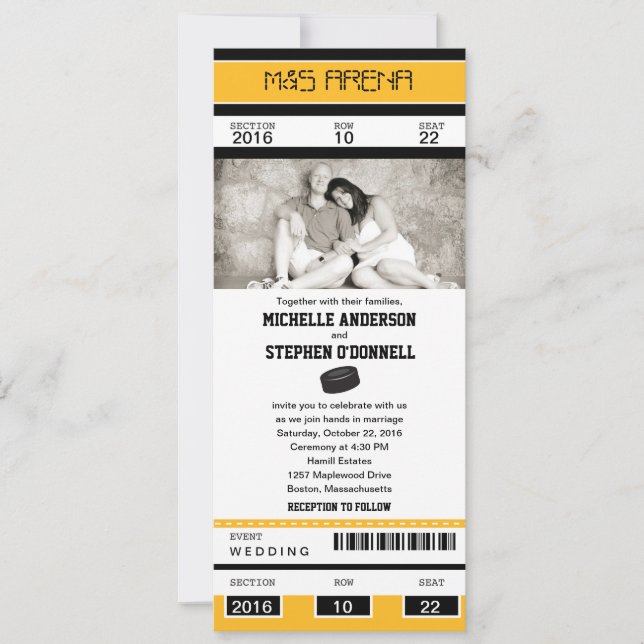 Bröllopsinbjudan i Hockey Biljett Inbjudningar (Framsida)