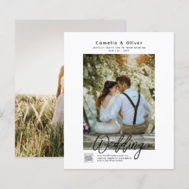 Bröllopsinbjudan i klassisk vit budgetfoto