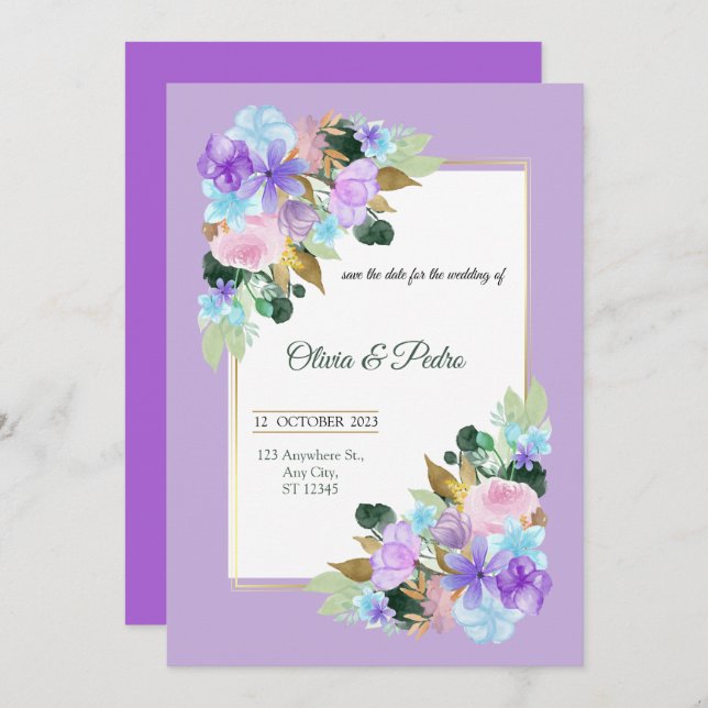 bröllopsinbjudan i lavander färg inbjudningar (Fram/baksida)