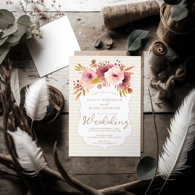 Bröllopsinbjudan i Modern Boho  Flora Inbjudningar (Wedding Invitation in Modern Boho Blush Flora)
