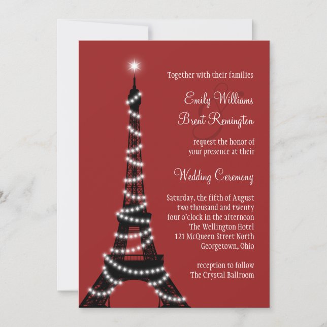 Bröllopsinbjudan i Paris Ljus Inbjudningar (Framsida)