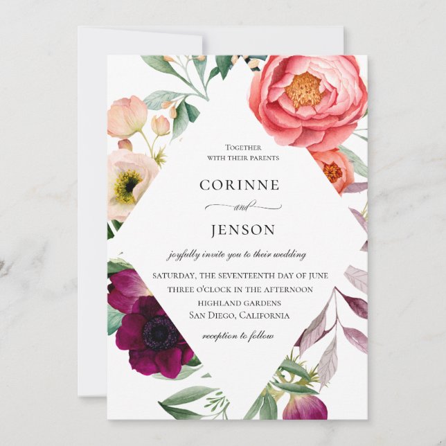 Bröllopsinbjudan i Ram i Böhmen Blooms Inbjudningar (Framsida)