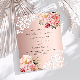 Bröllopsinbjudan i rosa guld med blommor