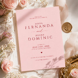 Bröllopsinbjudan i rosa med röd typografi inbjudningar