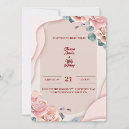 Bröllopsinbjudan i rosablush med blommor | Elegant Inbjudningar