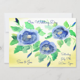 Bröllopsinbjudan i Watercolor Blue Ro Inbjudningar