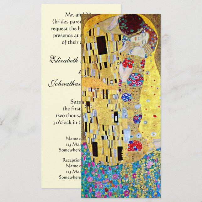 Bröllopsinbjudan, kyssarna av Gustav Klimt Inbjudningar (Fram/baksida)