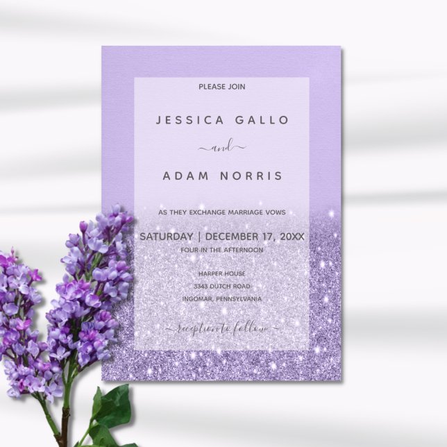 Bröllopsinbjudan Lavender Glitter Modern Glam Wedd Inbjudningar (Skapare uppladdad)