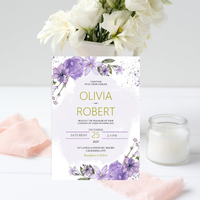 Bröllopsinbjudan Lavender Lila och Guld Lilac Julkort (Skapare uppladdad)