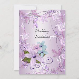 Bröllopsinbjudan Lila Mauve Blommig Inbjudningar