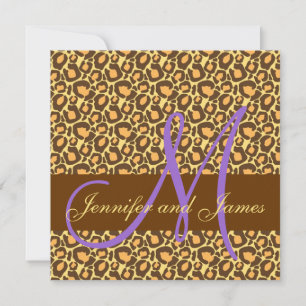 Bröllopsinbjudan Lila Monogram Leopard Mönster Inbjudningar
