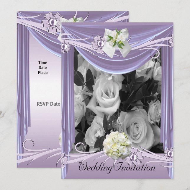 Bröllopsinbjudan Lilac Mauve Blommig Inbjudningar (Fram/baksida)