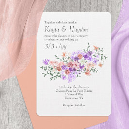 Bröllopsinbjudan Lilac och Peach Bukett med rosor Inbjudningar