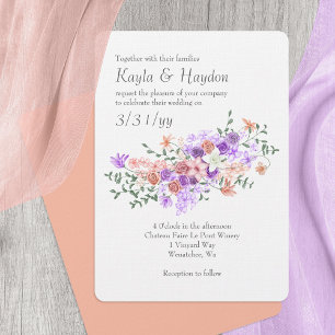Bröllopsinbjudan Lilac och Peach Bukett med rosor Inbjudningar