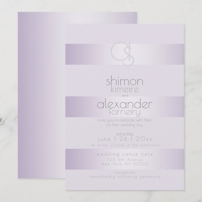 Bröllopsinbjudan | Lilac Shimmer Rand Monogram Inbjudningar (Fram/baksida)