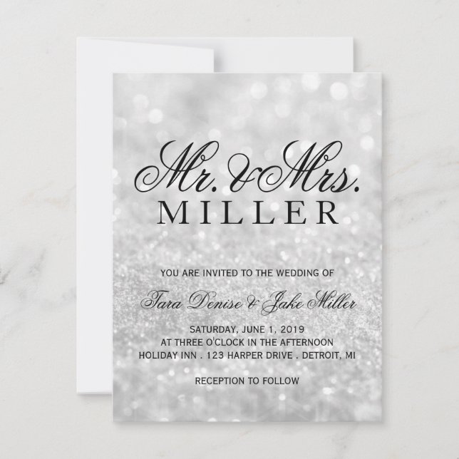 Bröllopsinbjudan - Lit Silver Glit Fab Inbjudningar (Framsida)