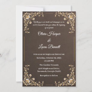 Bröllopsinbjudan Luxury Brown & Guld Magnetisk Inbjudningskort