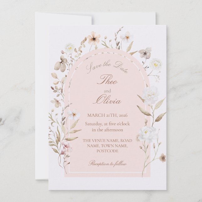 Bröllopsinbjudan Mall Blush Floral Arch (Framsida)