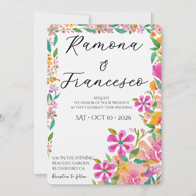 Bröllopsinbjudan med akvarellblommor - Fall For Yo Inbjudningar (Framsida)