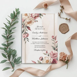 Bröllopsinbjudan med akvarellblommor i rosé inbjudningar