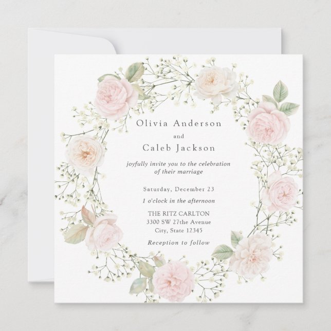 Bröllopsinbjudan med Babysand och Rosa Rosor Inbjudningar (Framsida)