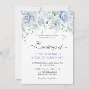 Bröllopsinbjudan med blekblå rosor Hydrangeas Inbjudningar