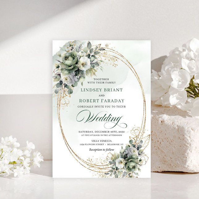 Bröllopsinbjudan med blommande botanisk lövverk inbjudningar (Blooming botanical foliage wedding invitation)