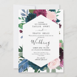 Bröllopsinbjudan med Blush Navy Blommor Inbjudningar