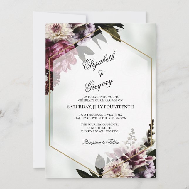 Bröllopsinbjudan med botanisk rosafärg inbjudningar (Framsida)