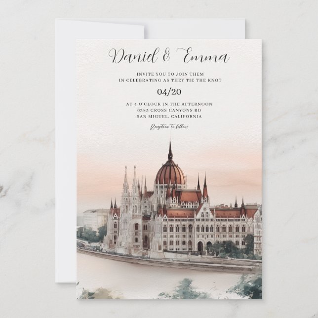 Bröllopsinbjudan med Budapest Ungern Skyline  Inbjudningar (Framsida)