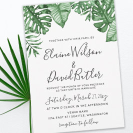 Bröllopsinbjudan med budget rustic tropisk grönska