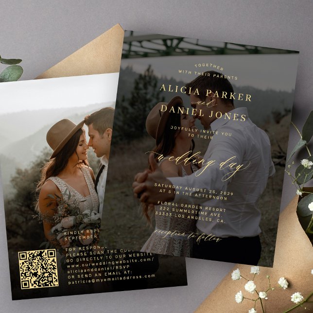 Bröllopsinbjudan med budgetmodern 2-foto QR-kod (Skapare uppladdad)