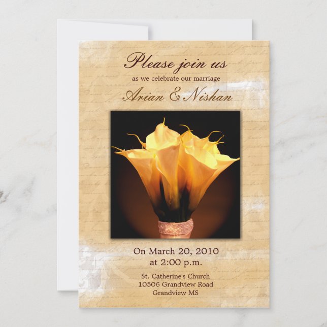 Bröllopsinbjudan med calla lily bouquet inbjudningar (Framsida)