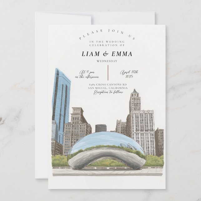 Bröllopsinbjudan med Chicago Illinois Siluett Inbjudningar (Framsida)