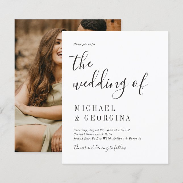 Bröllopsinbjudan med enkelt svartvitt foto (Fram/baksida)