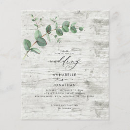 bröllopsinbjudan med eukalyptus i budgetvänlig vit