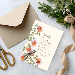Bröllopsinbjudan med fåglar i blommor inbjudningar