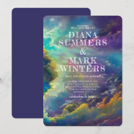 Bröllopsinbjudan med fantastiska lila moln inbjudningar