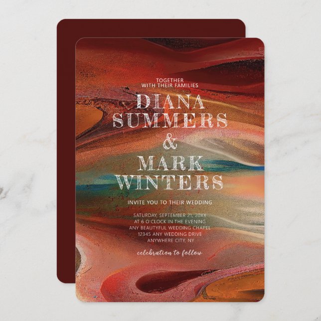 Bröllopsinbjudan med färgad och utskrift inbjudningar (Fram/baksida)