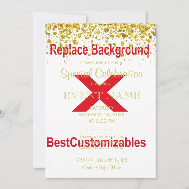 Bröllopsinbjudan med Guld Confetti Inbjudningar (Framsida)