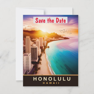 Bröllopsinbjudan med Honolulu Hawaii Siluett Rosa Spara Datumet
