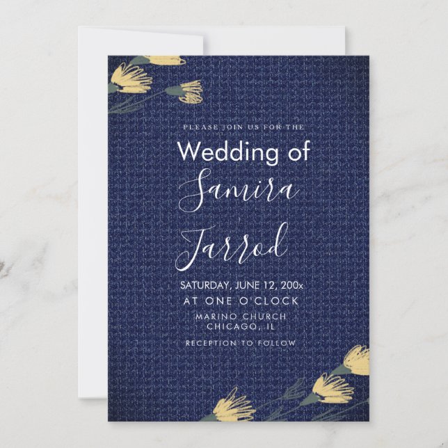 Bröllopsinbjudan med Ledig Denim och Vilda Blommor (Framsida)