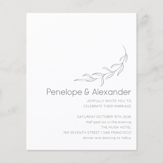 Bröllopsinbjudan med minimalistisk botanisk teckni (Framsida)
